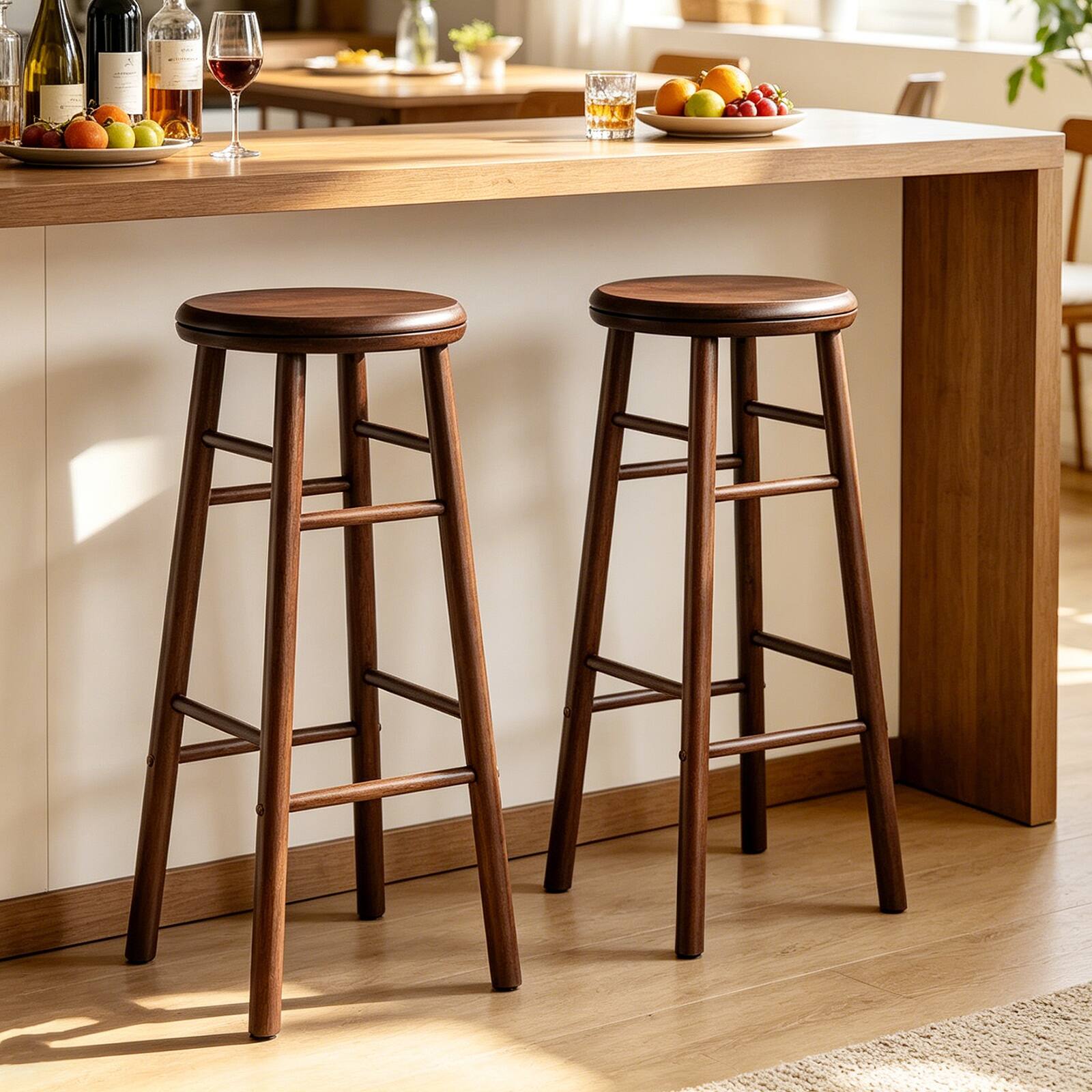Alt View 4. Gymax - Gymax 29'' Swivel Bar Stools Set of 4 w/Backless Design Footrests & Strong Crossbars Walnut - Brown.