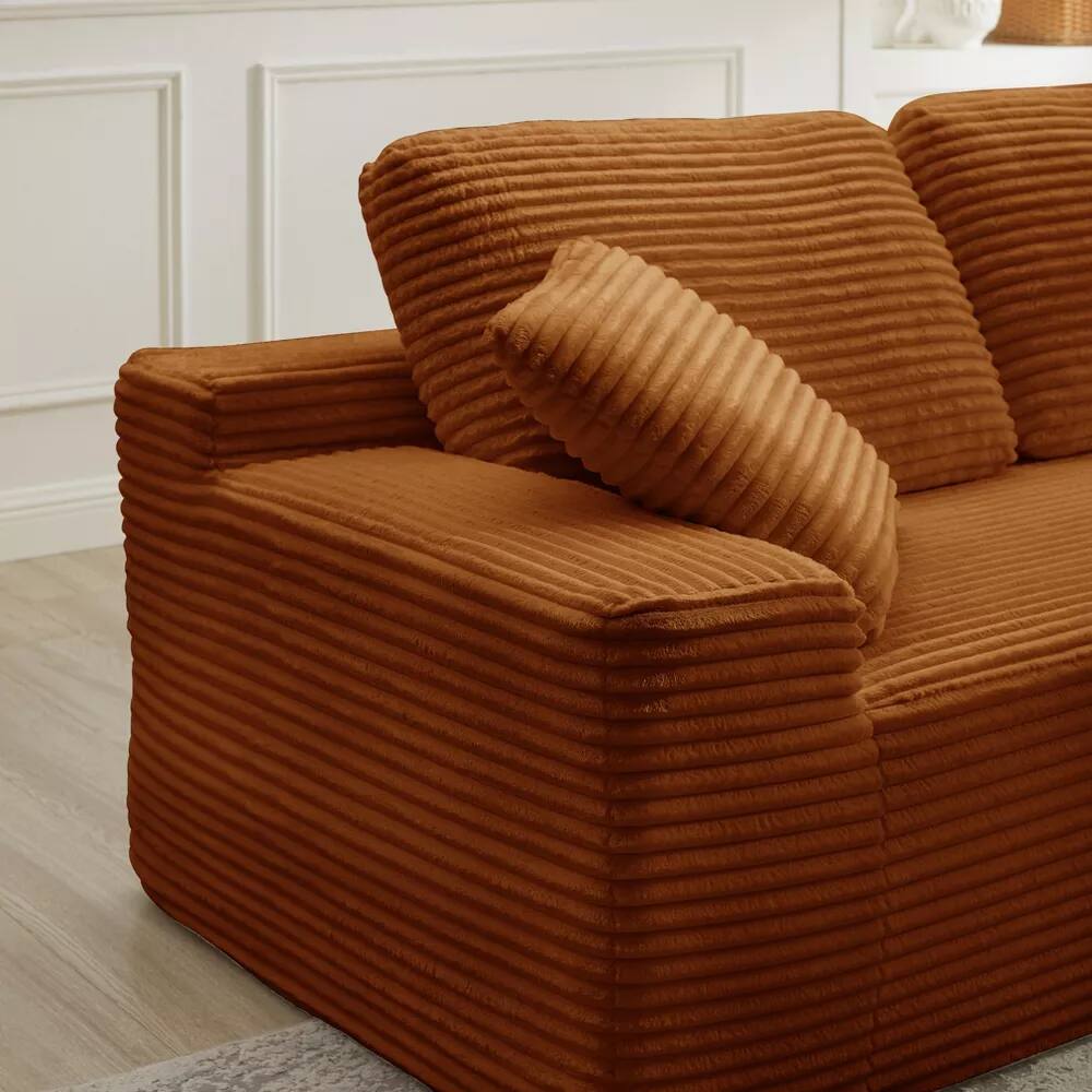 Alt View 8. Meqiodas - 109'' Modern Boneless Sofa Couch, Corduroy Modular Sectional Sofa With L-Shape Chaise, No Assembly Required - Orange.