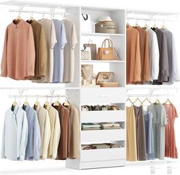 Aheaplus - Heavy-Duty 8FT Closet Organizer with 4 Drawers - Customizable Storage for Spaces 4-9 ft - White