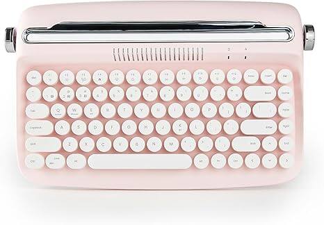 Front. Wikistore - ACTTO B303 Wireless Keyboard, Retro Bluetooth Aesthetic Typewriter Style Keyboard with Integrated Stand for Multi-Device - Pink.