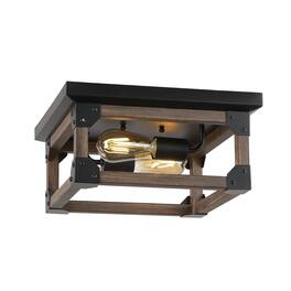 Jonathan Y - Cheshire 13" 2-Light Iron Rustic Farmhouse LED Flush Mount - Brown/Black