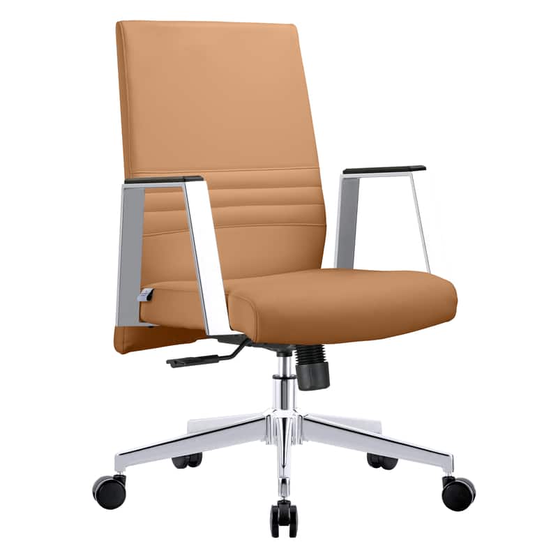 LeisureMod - Aleen Adjustable Office Chair with Leather Upholstery, Iron Frame, Armrests, and Swivel Base - Acorn Brown