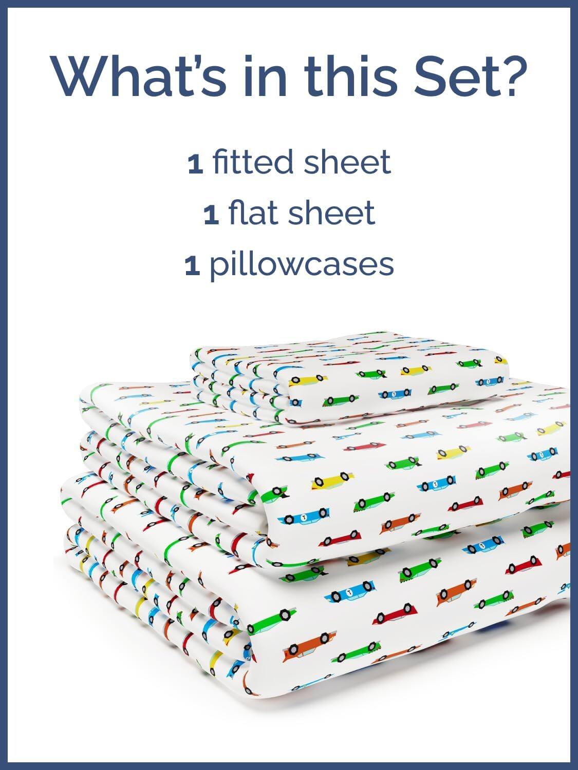 What's in this Set?  
1 fitted sheet  
1 flat sheet  
1 pillowcases
