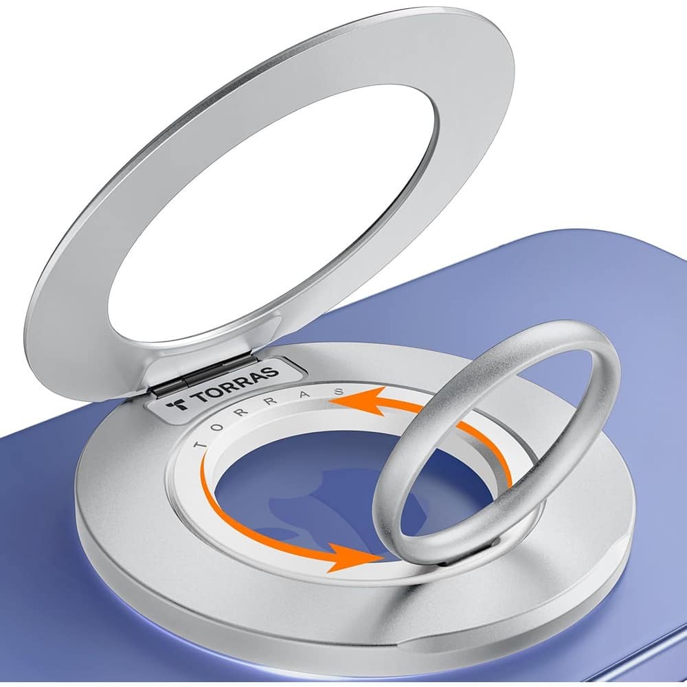 PARKER SLATER - Dual-Ring Magnetic Phone Grip Stand for MagSafe iPhone 16–11 & Samsung/Google (Silver/White) - Silver White