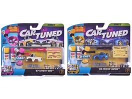 Car Tuned - 1987 Toyota SR5 Pickup Truck White and 1993 Toyota Supra Blue "Custom Shop" 2 Car Set Diecast Model Cars by CarTuned - White , Blue