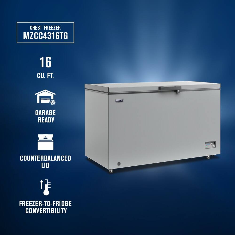Chest Freezer MZCC4316TG 16 CU. FT. MOTW: Garage Ready Counterbalanced Lid Freezer-to-Fridge Convertibility