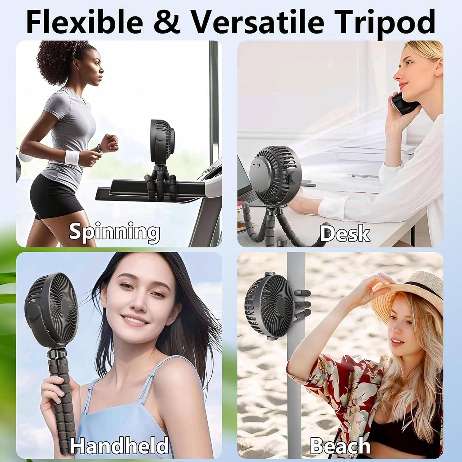 Flexible & Versatile Tripod

- Spinning
- Desk
- Handheld
- Beach