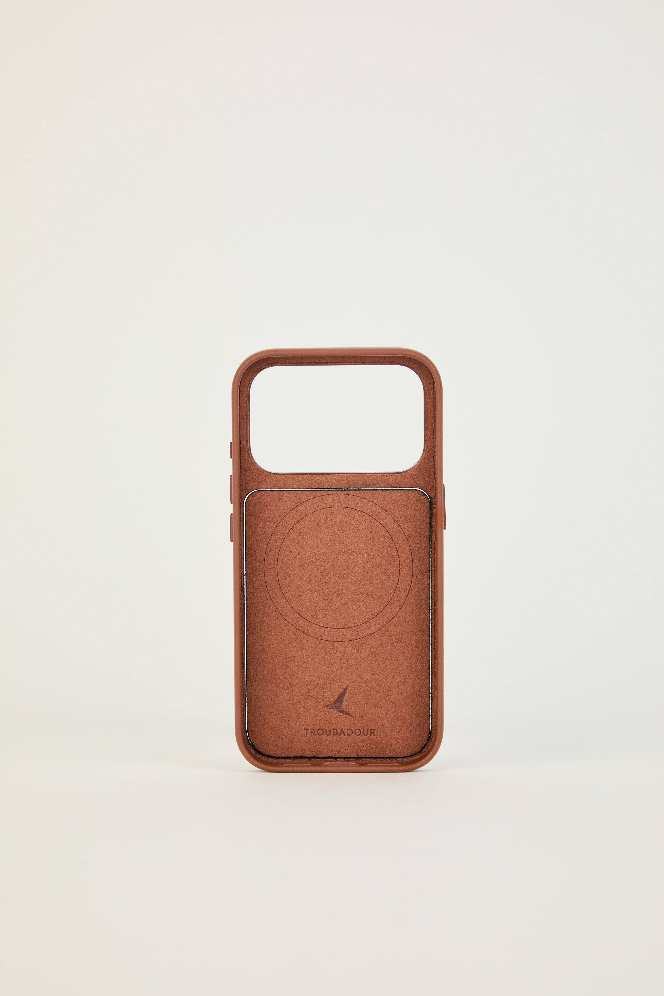 Angle. Troubadour - iPhone 18 Pro Modular Leather Case - Tan.