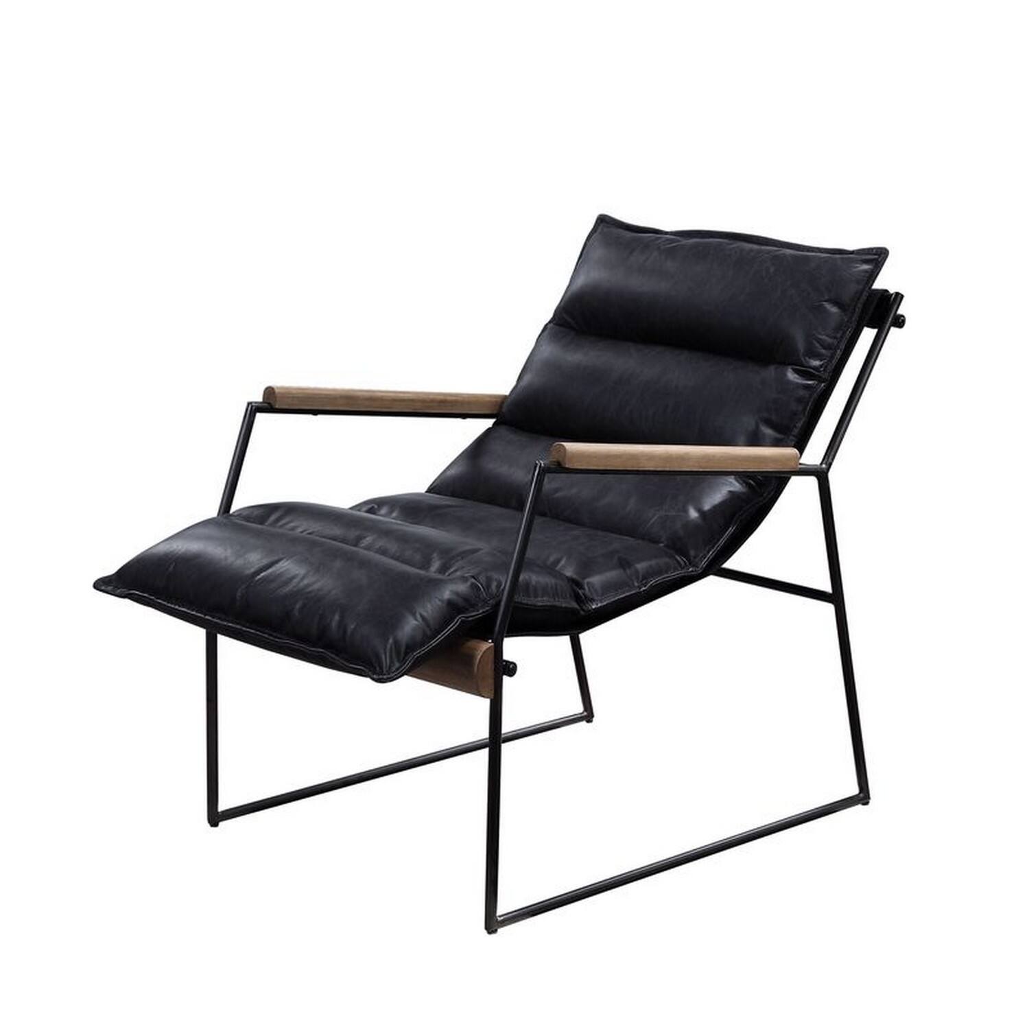Alt View 1. Manhattan Lane - Accent Chair with Leatherette Seat and Metal Frame - Black.
