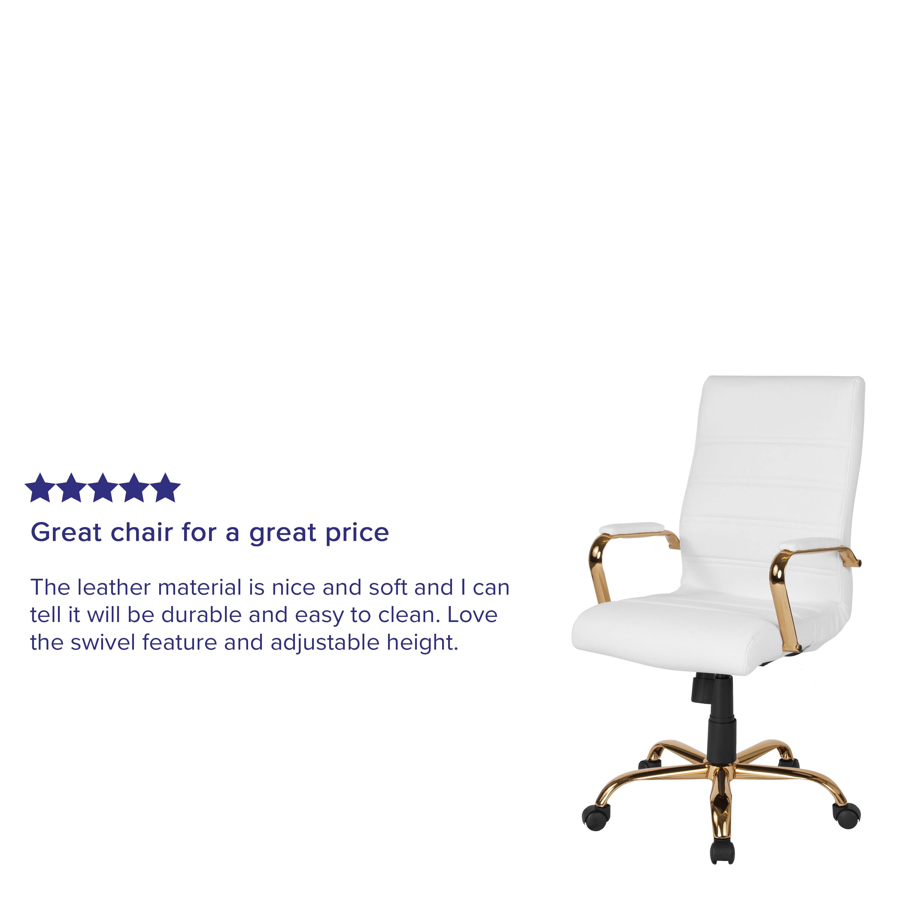 Great chair for a great price

The leather material is nice and soft and I can tell it will be durable and easy to clean. Love the swivel feature and adjustable height.