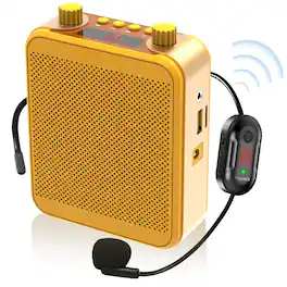 Pacoar Cade - Portable Voice Amplifier Wireless Microphone Headset Rechargeable System Personal Speech Power Amplifiers Loudspeaker - Yellow