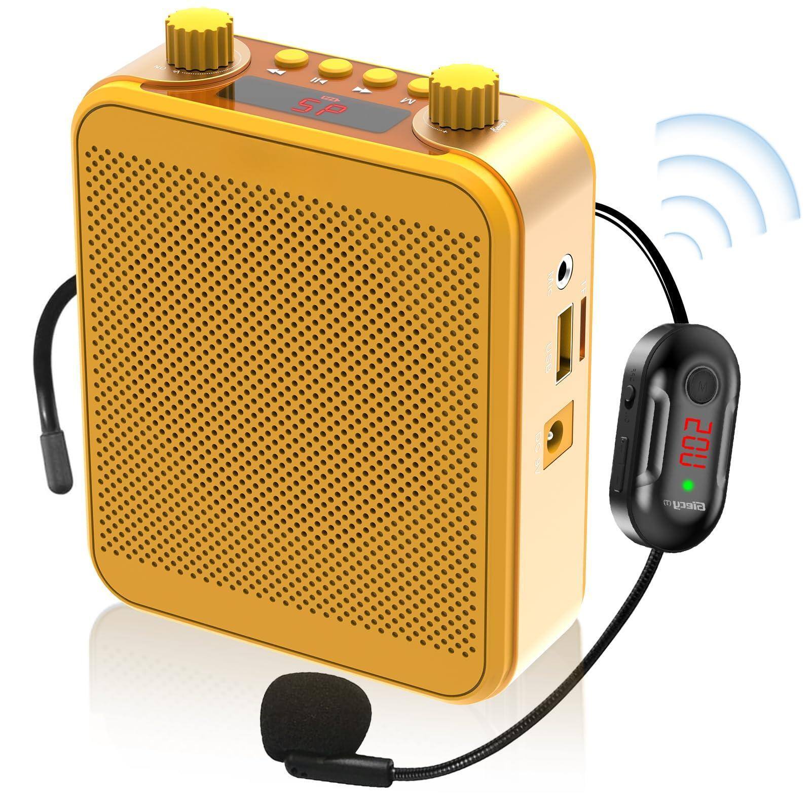 Pacoar Cade - Portable Voice Amplifier Wireless Microphone Headset Rechargeable System Personal Speech Power Amplifiers Loudspeaker - Yellow