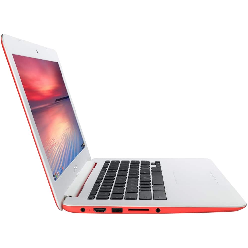 Left. ASUS - C300SA 13.3" Chromebook - Intel Celeron - 4GB Memory - 16GB eMMC Flash Memory - Red.