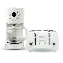 Haden - Heritage 4 Slice Wide Slot Toaster & 12 Cup Coffee Maker, Chrome - Ivory