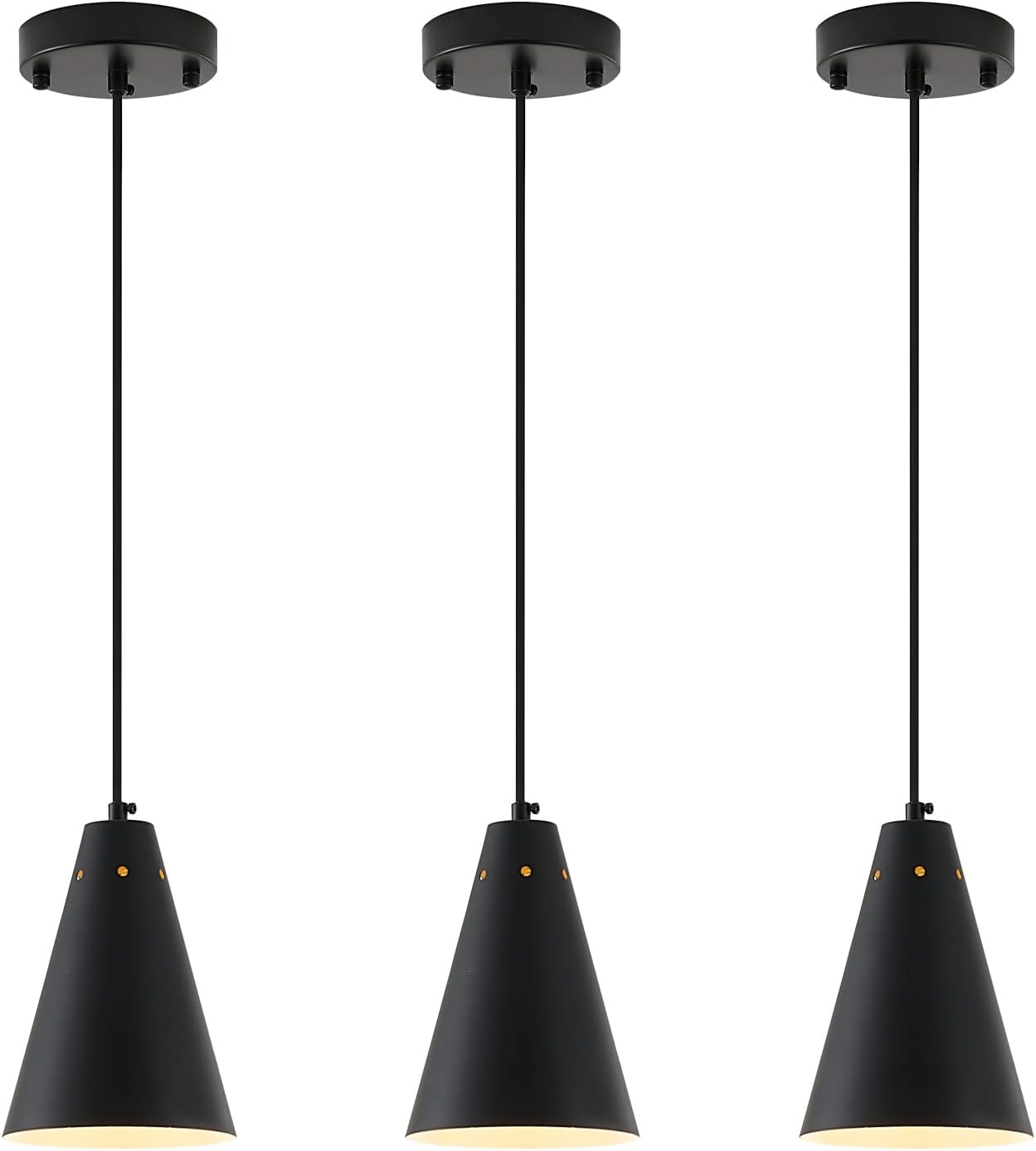 FINEAK - Modern Farmhouse Pendant Lights 3-Pack for Kitchen Island & Dining Room - 3Pack Black