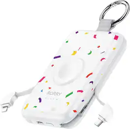 RORRY - CharmGo 10000mAh Portable Charger, 20W Power Bank with Built-in Cables, Keychain Design, for iPhone & Apple Watch - Confetti-White