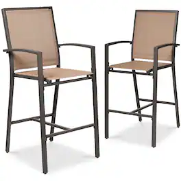 Best Choice Products - Outdoor Barstools Set of 2, Bar Height Patio Chairs w/ All-Weather Mesh - Brown/Light Brown