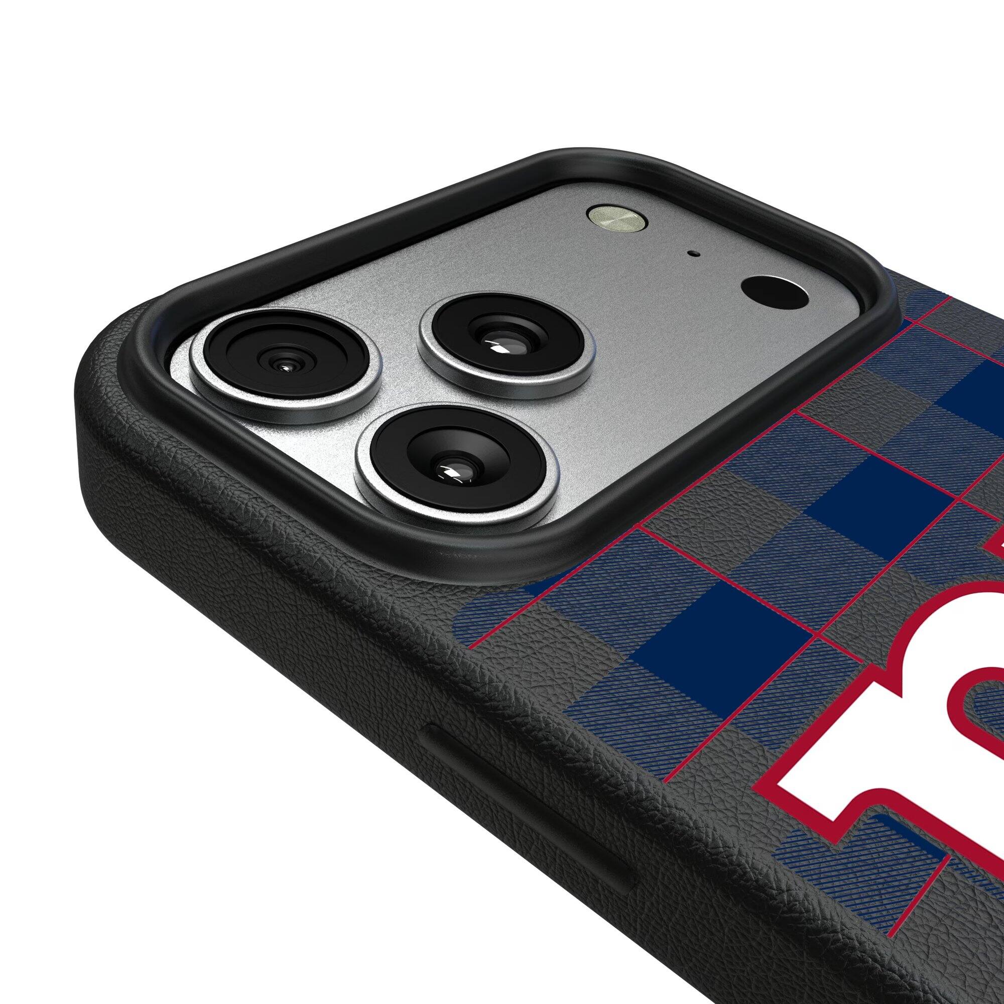 Alt View 2. Keyscaper - New York Giants Plaid Magnetic Bump iPhone Case - 17 Pro - Black.