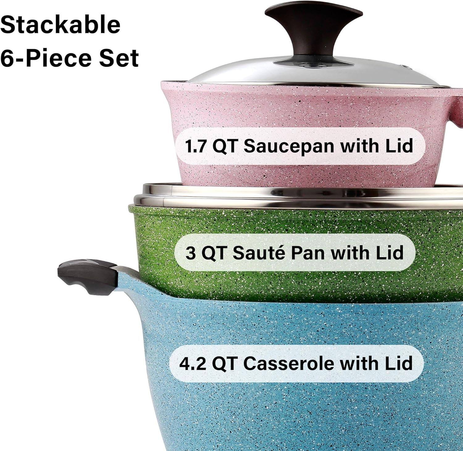 Cook N Home 6 Piece Cast Aluminum Ceramic Nonstick Cookware Set in ...