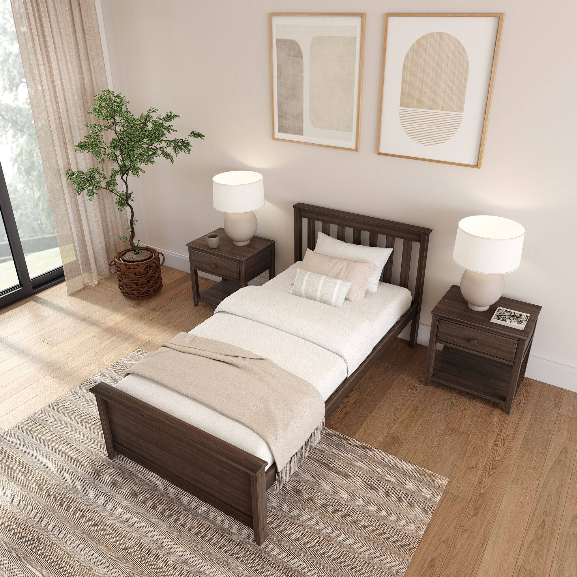 Alt View 3. Plank+Beam - Classic Twin-Size Platform Bed, Walnut - Walnut.