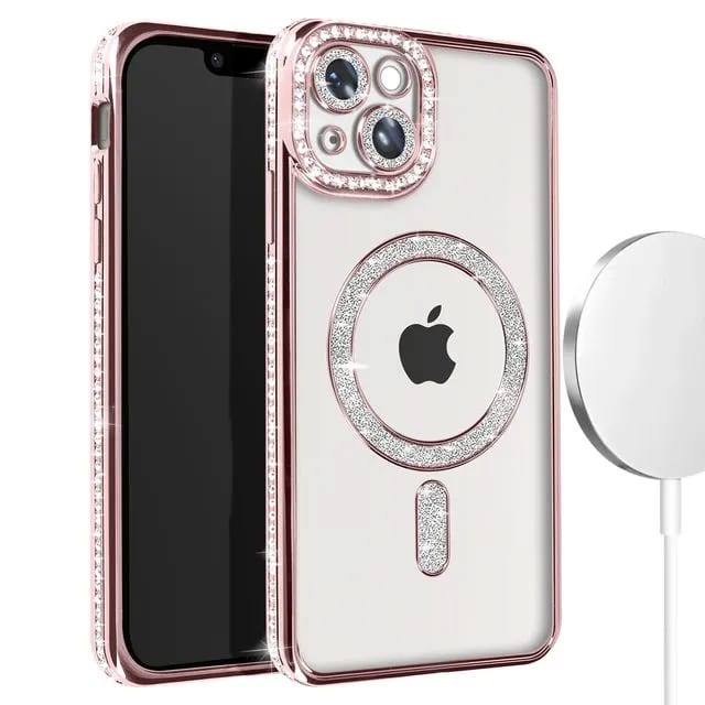 Front. Entronix - Entronix Magnetic iPhone 15 Case with Clear Back and Luxury Diamonds - Rose.