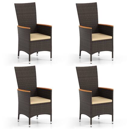 Front. Gymax - Gymax Patio Rattan Chairs 4 PCS w/High Backrest & Acacia Wood Armrests Cushion Mix Brown - Brown.