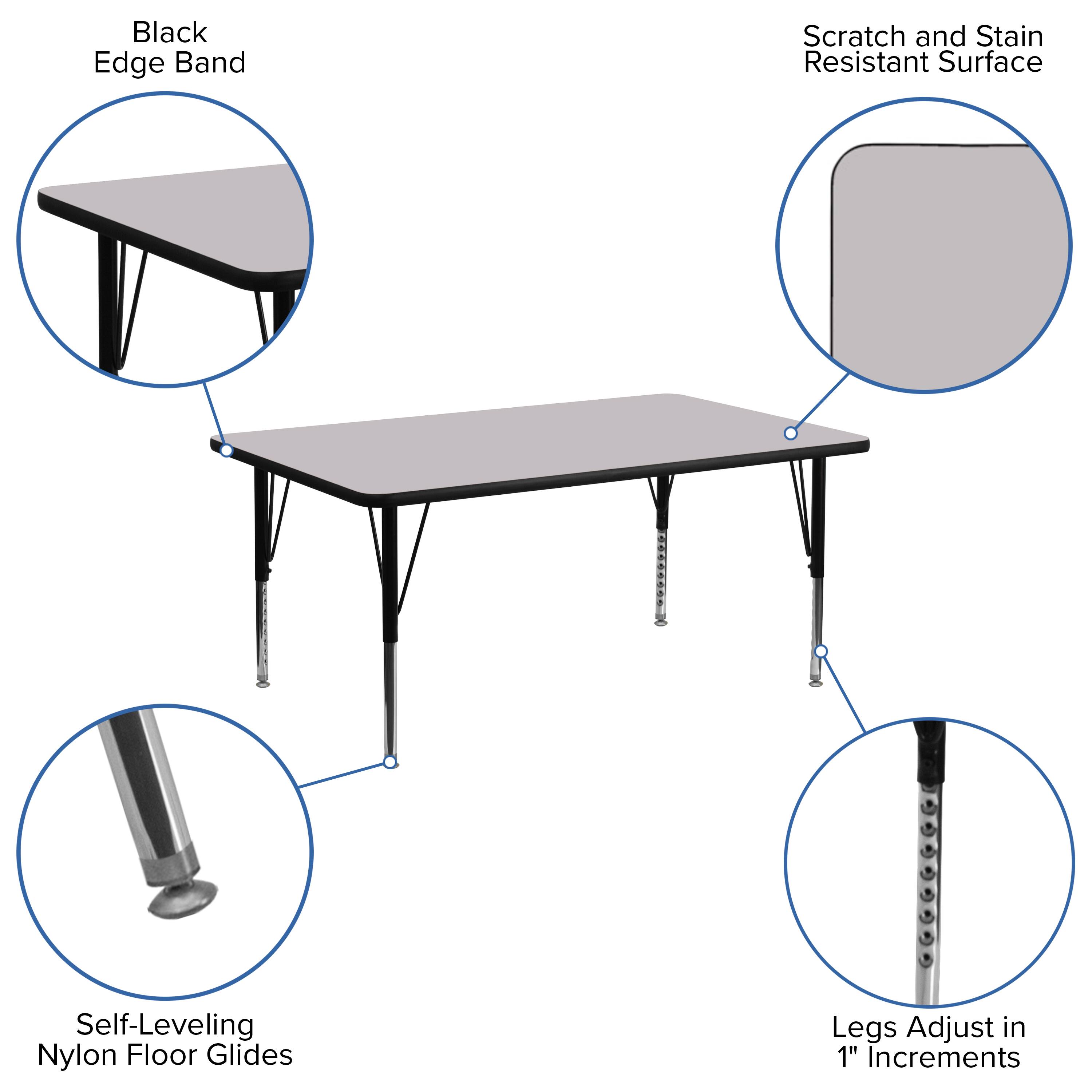 Black Edge Band  
Scratch and Stain Resistant Surface  
Self-Leveling Nylon Floor Glides  
Legs Adjust in 1" Increments