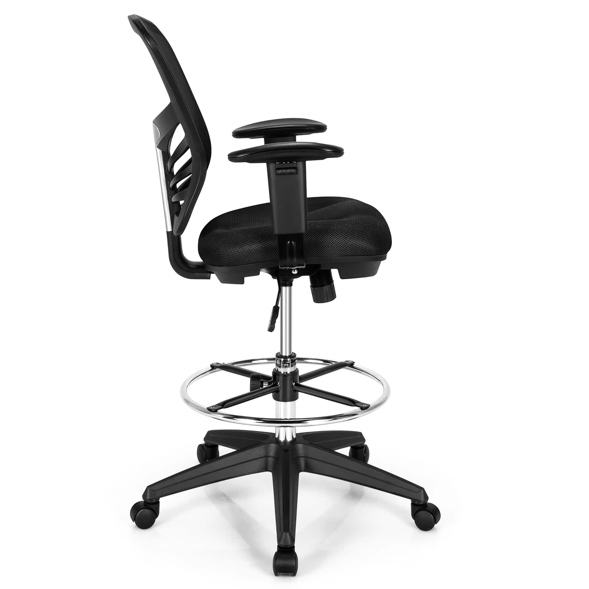 Alt View 18. Costway - Drafting Mesh Office Chair with Adjustable Armrests and Foot-Ring - Black.