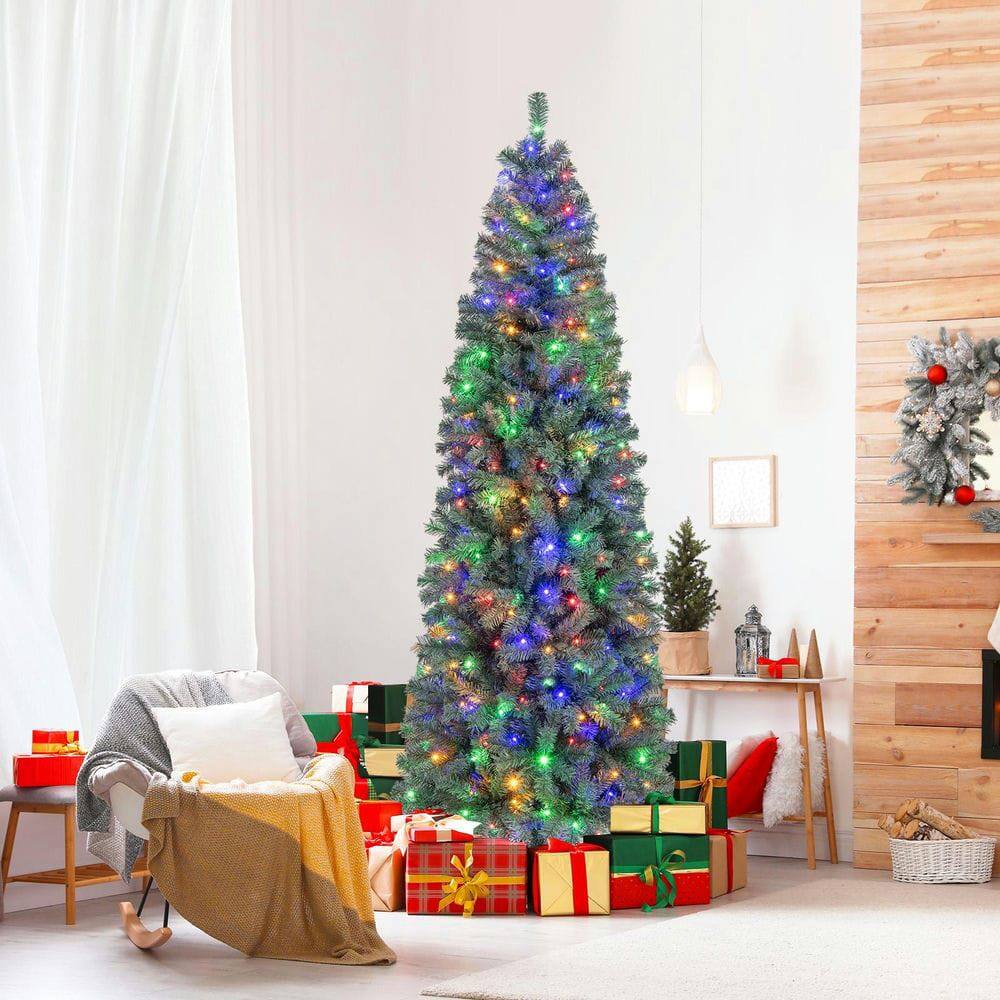 Alt View 4. Resenkos - Resenkos 7.5-Ft Slim Pre-Lit Artificial Christmas Tree with 9 Modes, Blue - Blue.