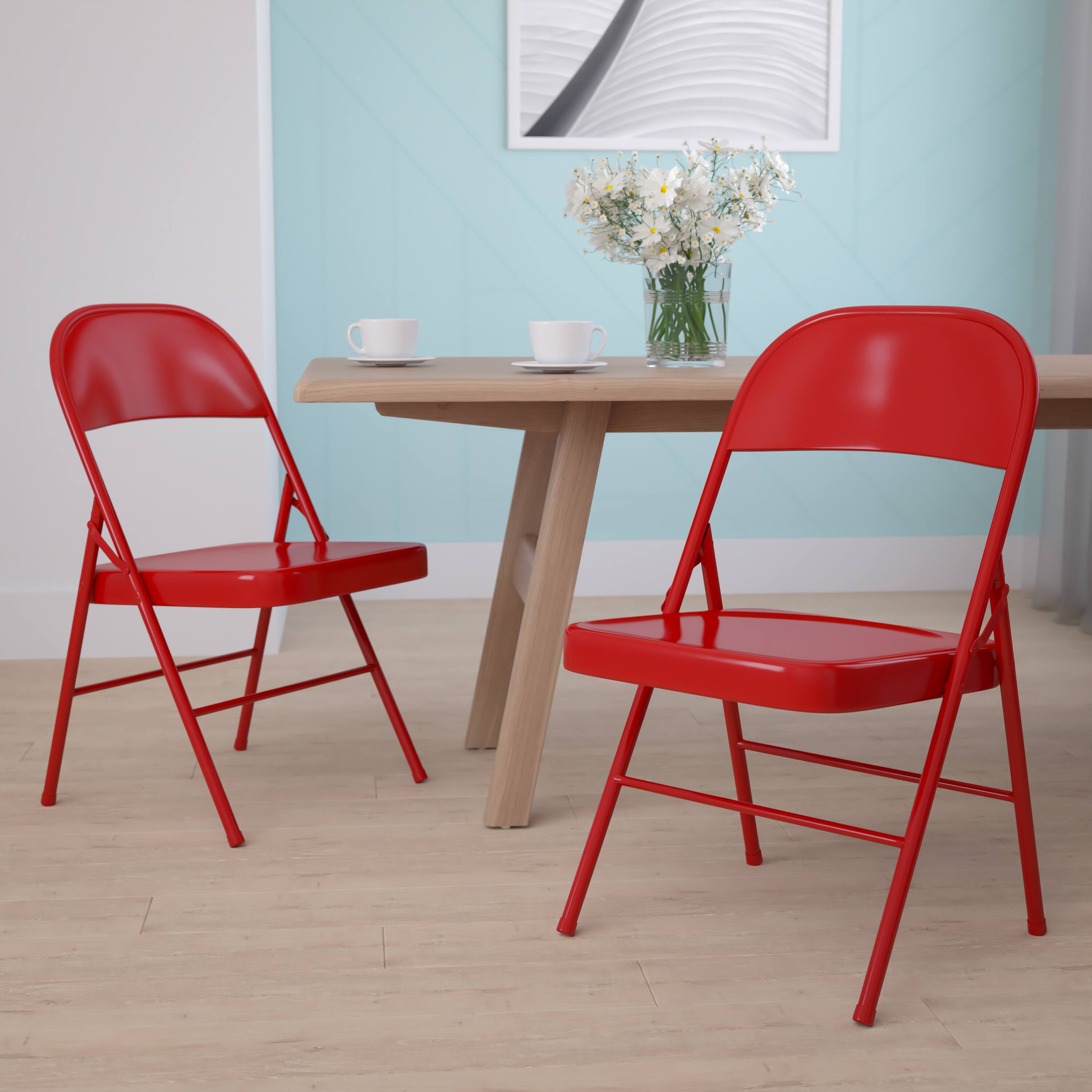 Alt View 2. Emma + Oliver - 2 Pack Home & Office Double Braced Party Events Steel Metal Folding Chair - Red.
