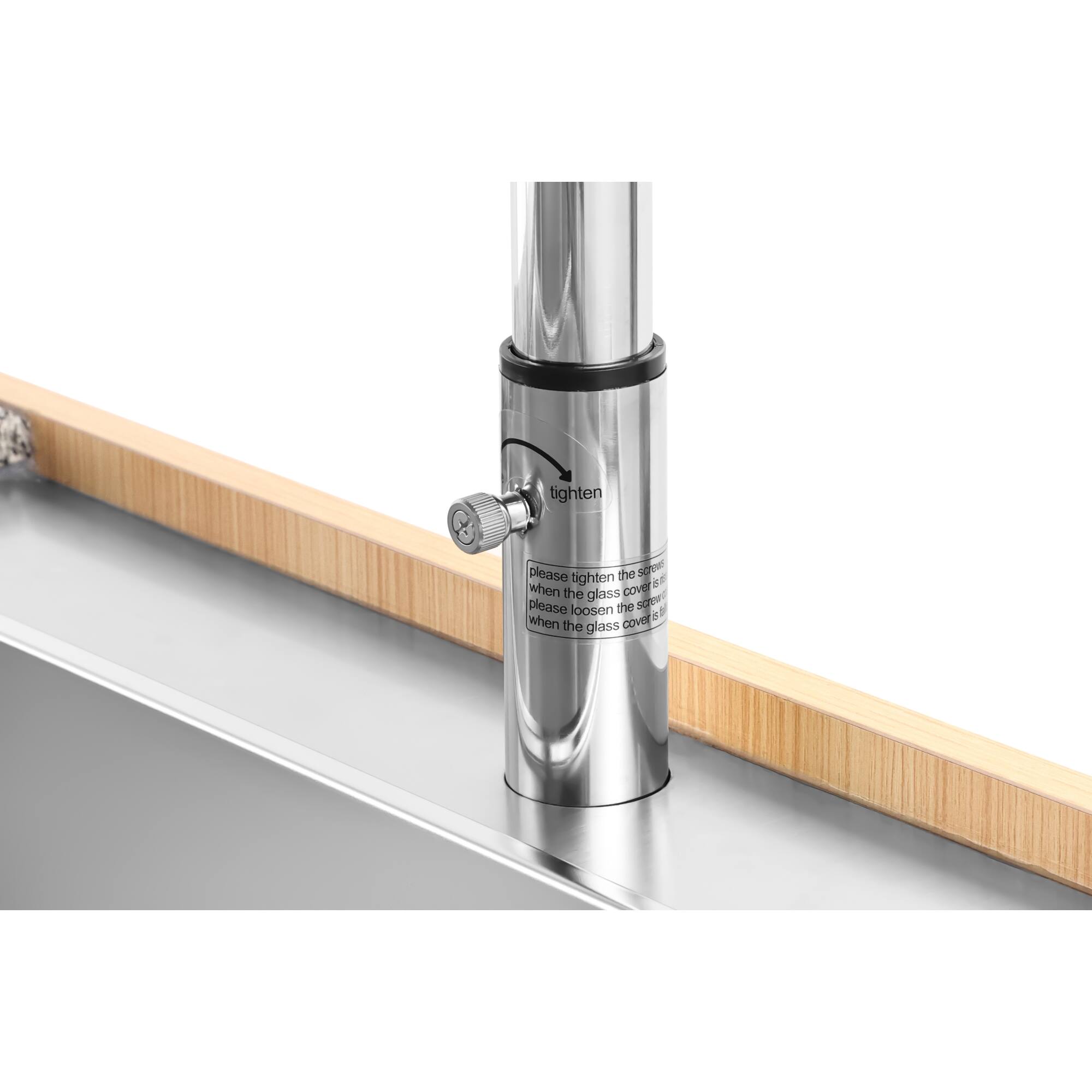 Tighten the screw to cover 3 when the glass is empty. Loosen the screw to cover 4 when the glass is full.