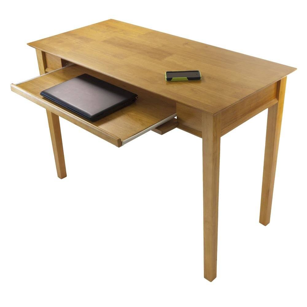 Left. FurniFact - Honey-colored computer desk - solid wood finish,transitional style for workspace - Honey.