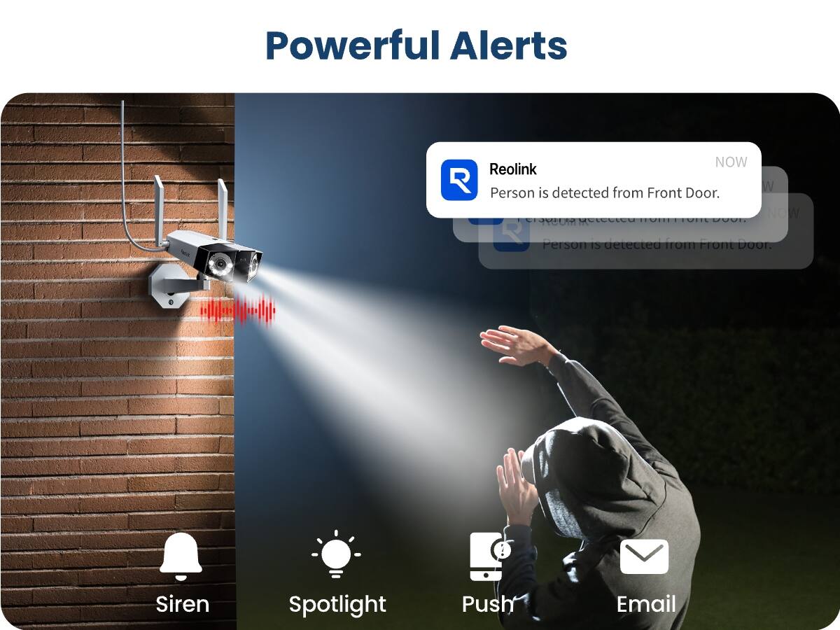 Powerful Alerts

NOW
Reolink
Person is detected from Front Door.

Siren
Spotlight
Push
Email