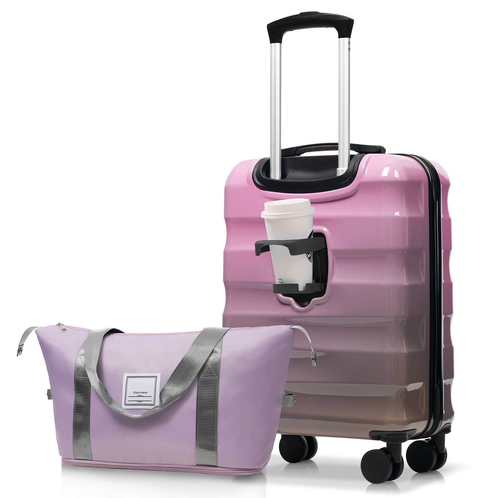 Chateau Abodes - Luggage Sets 2 Piece 20” Carry on Luggage Hardside Lightweight Travel Suitcase, Airline Approved, TSA Lock - Gray Pink