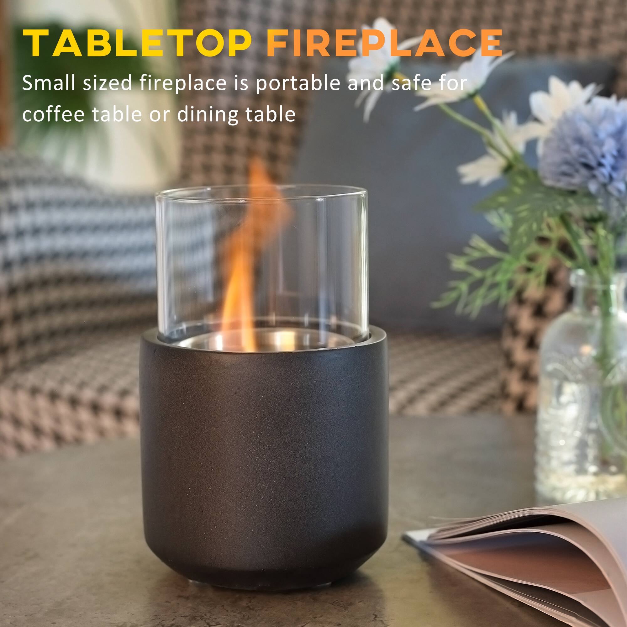 TABLETOP FIREPLACE

Small sized fireplace is portable and safe for coffee table or dining table