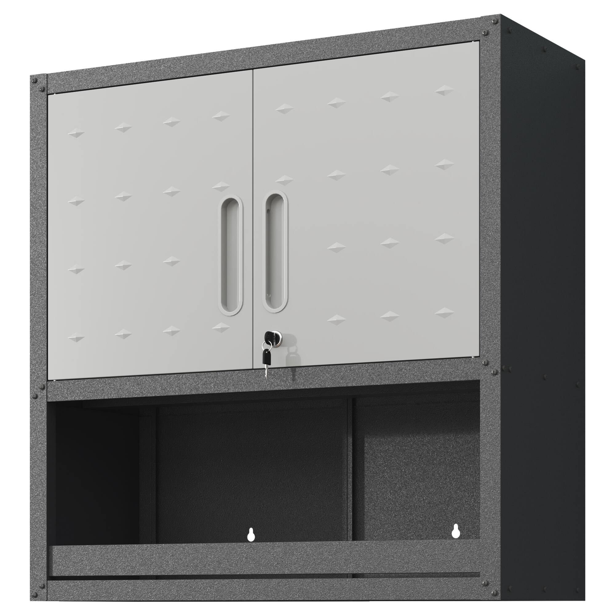 Front. Dexmalle - Dexmalle-Metal Wall-Mounted Tool Storage Cabinet with Locking Door and 1 Shelf 1 Opened Drawer-Black+ Gray.