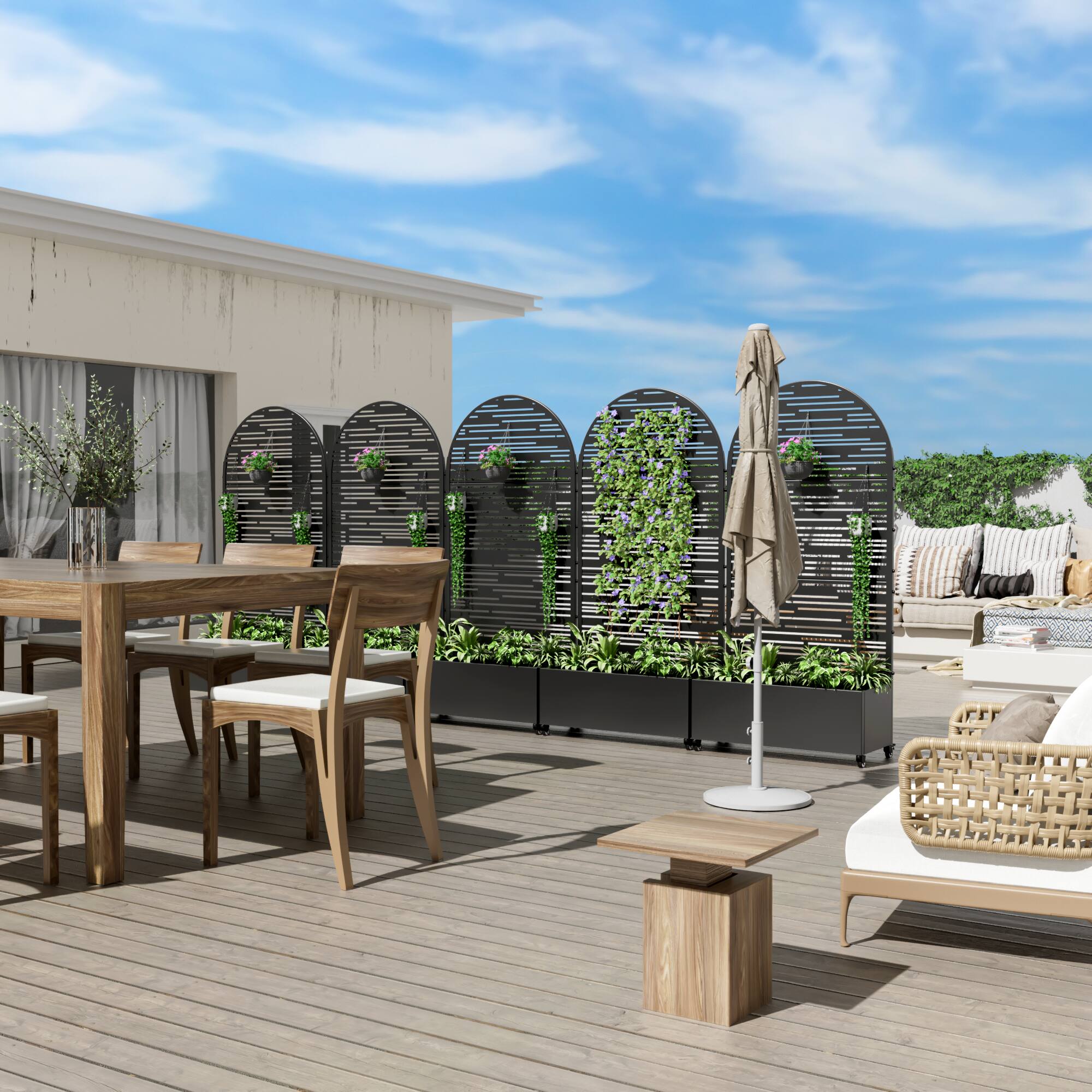 Alt View 2. PexFix - 72 in. H x 35 in. W Shine Pattern Arch Metal Planter Box Raised Garden Beds with Trellis-Ideal for Balcony - Black.