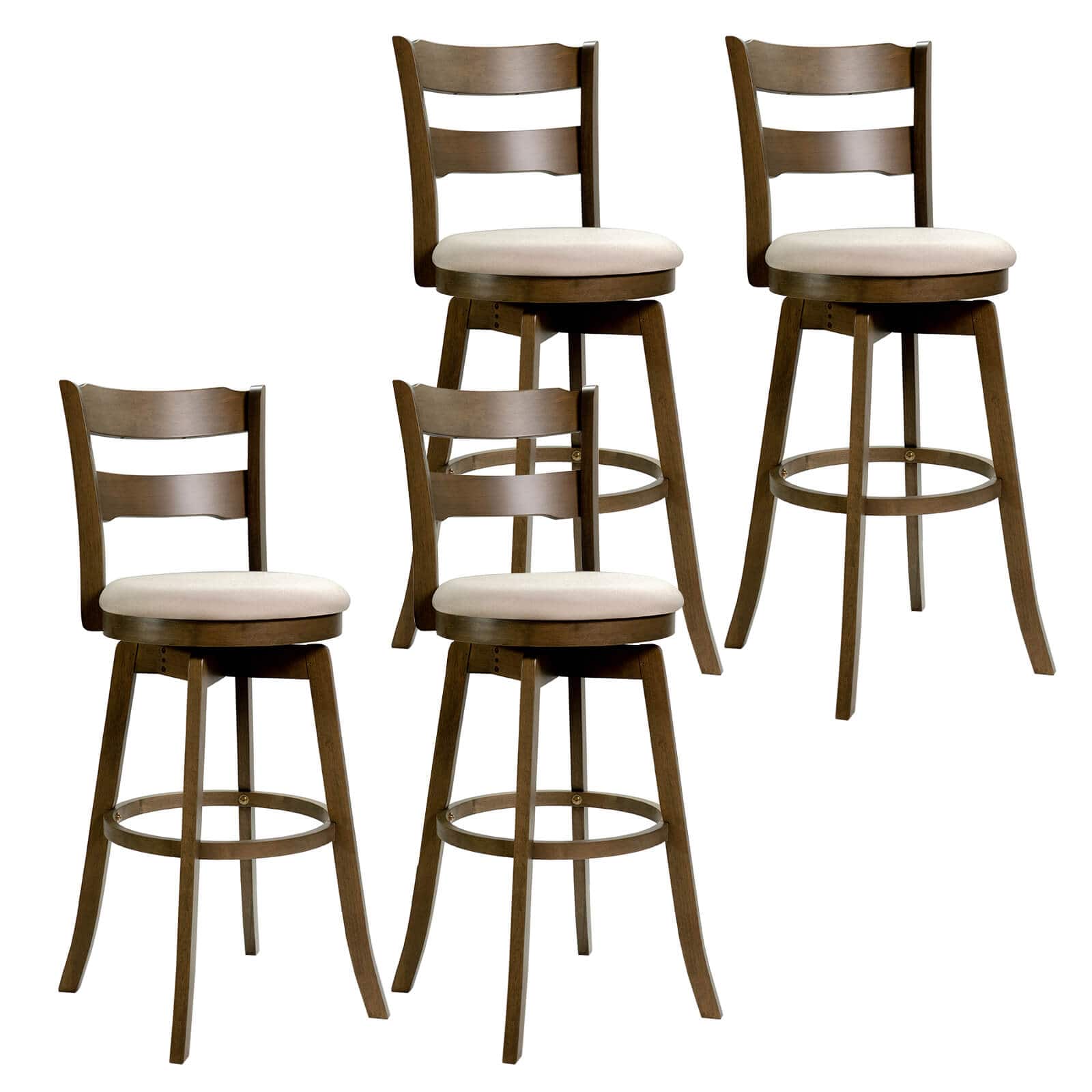Costway - 30.5" Swivel Barstools Set of 4 with Backrest & Upholstered Seat,Footrest for Pub - Natural