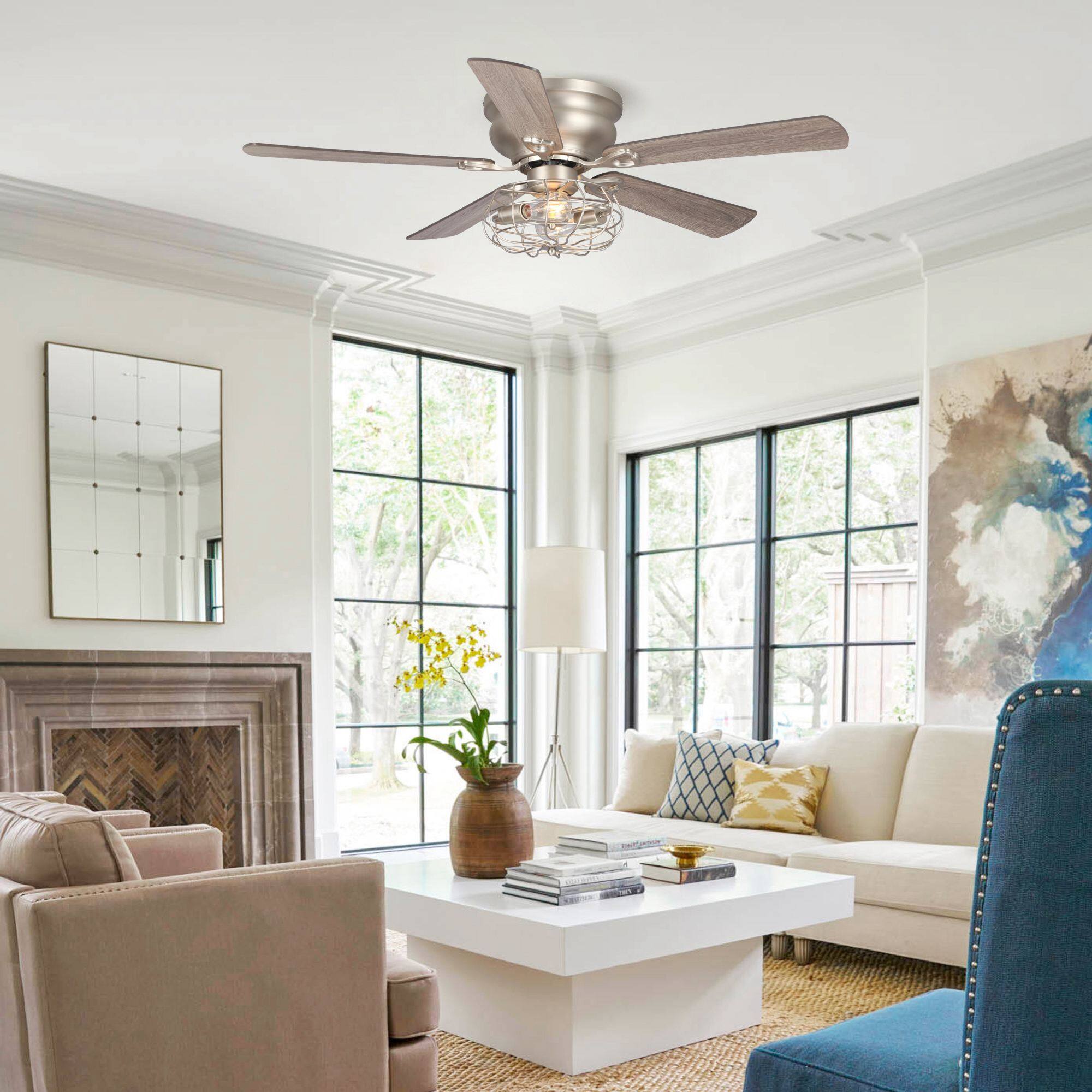 Alt View 1. Parrot Uncle - 48" Industrial Wood Low Profile Ceiling Fan with Light Kit and Remote and 3-Speed Motor - Nickel.