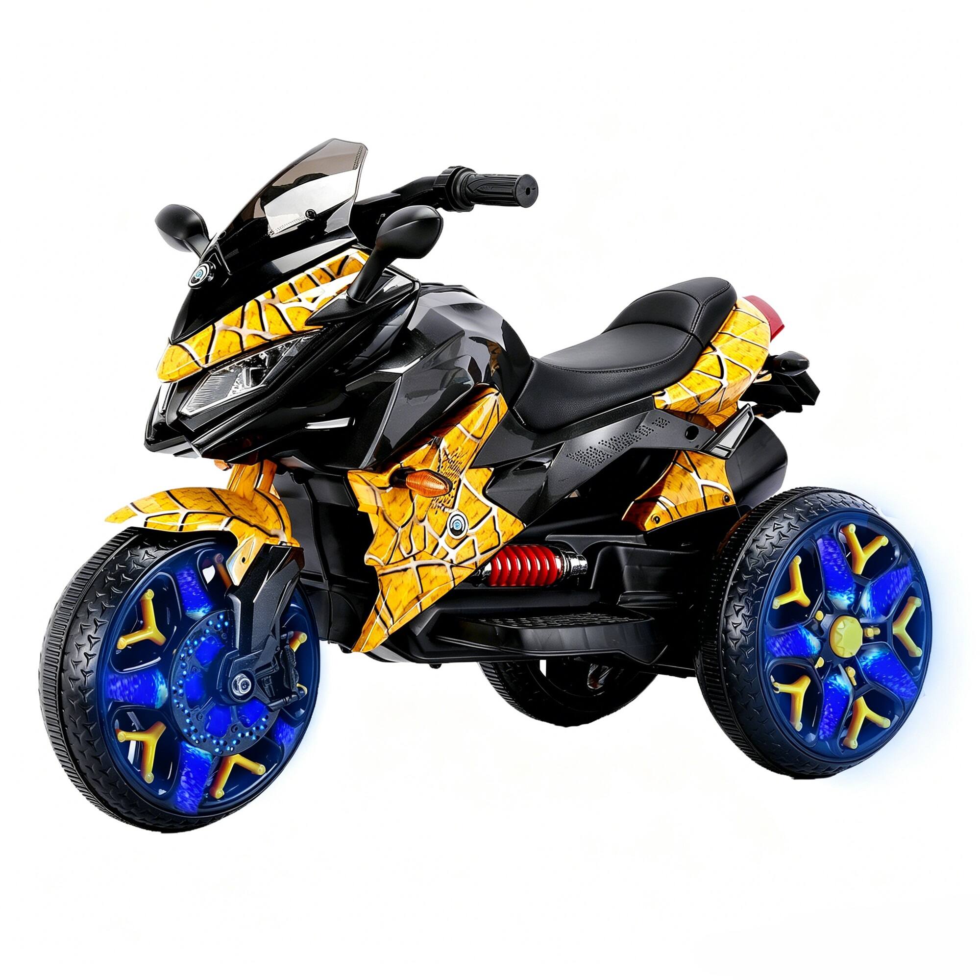 Front. Boyel Living - 3+ Kids 12V Yellow Electric 3-Wheel Motorcycle with Thickened PU Leather Seat Hand Twist Throttle For Gift - Yellow.