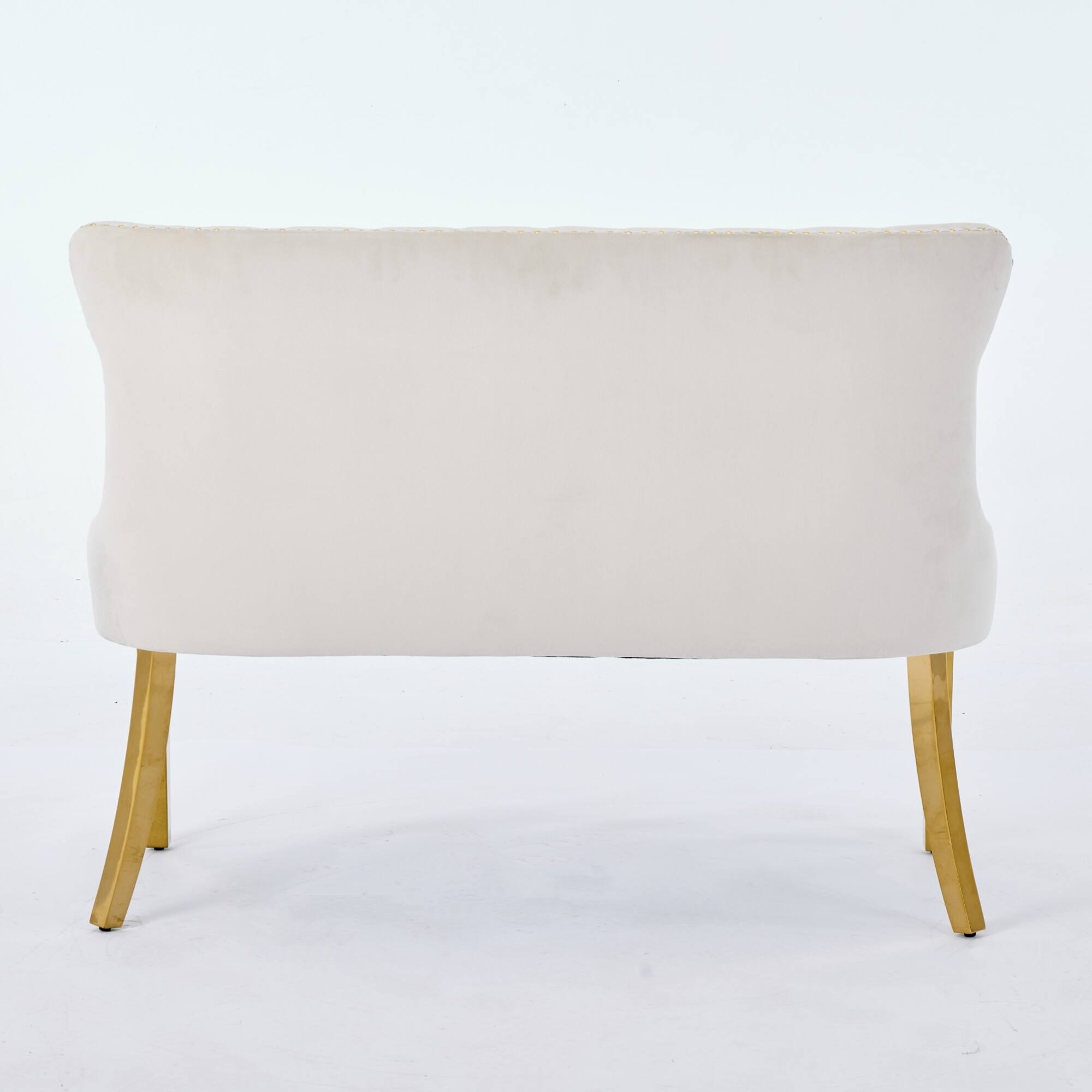 Alt View 4. GOODSILO - Velvet Tufted Double Seater Dining Bench with Gold Accent Legs for Kitchen and Dining Room Seating - Beige.