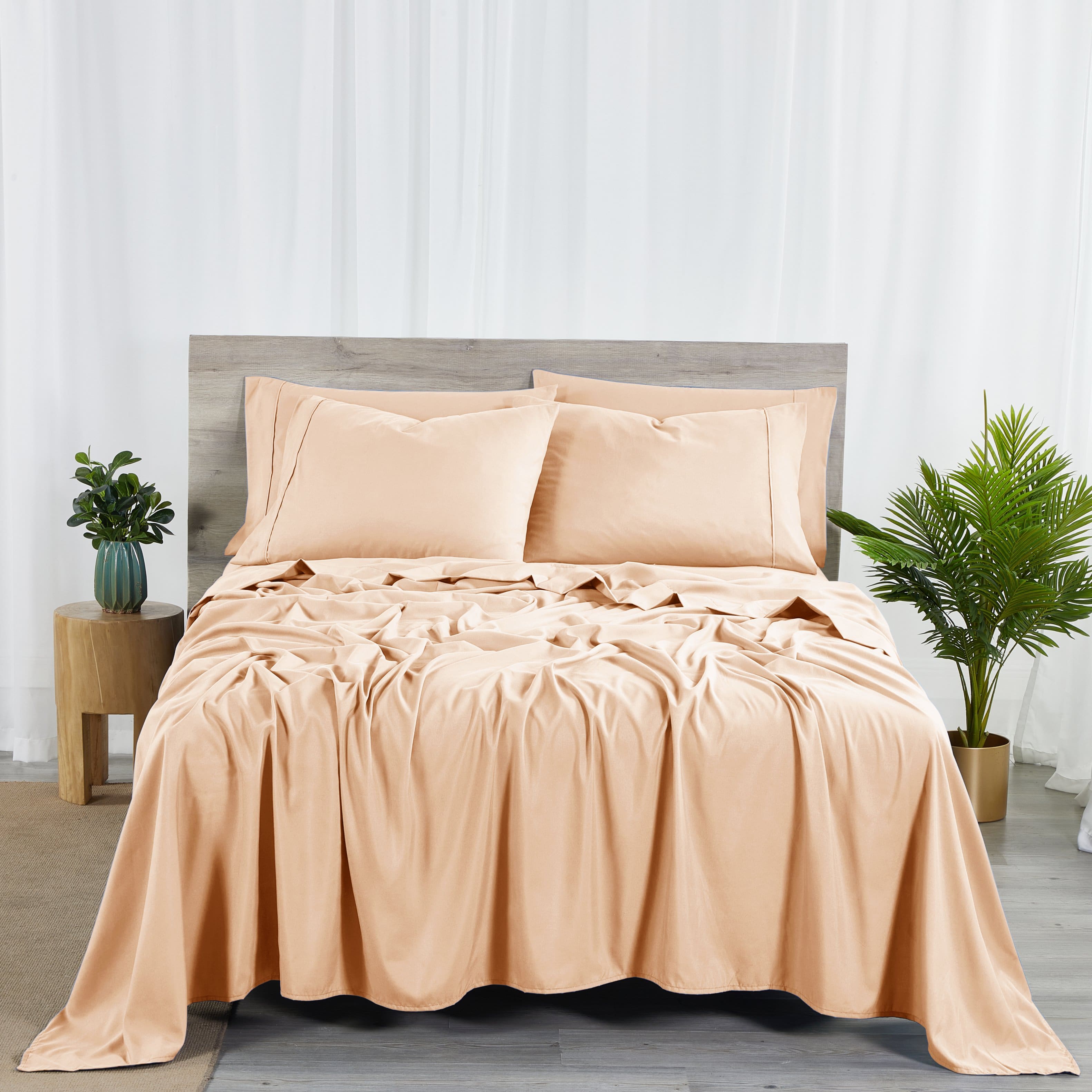 Bibb Home - 2000 Count 6-Piece Bamboo Sheet Set with Snug Grip - Blush