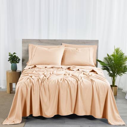 Front. Bibb Home - Bibb Home 2000 Count 6-Piece Bamboo Sheet Set with Snug Grip - Blush.