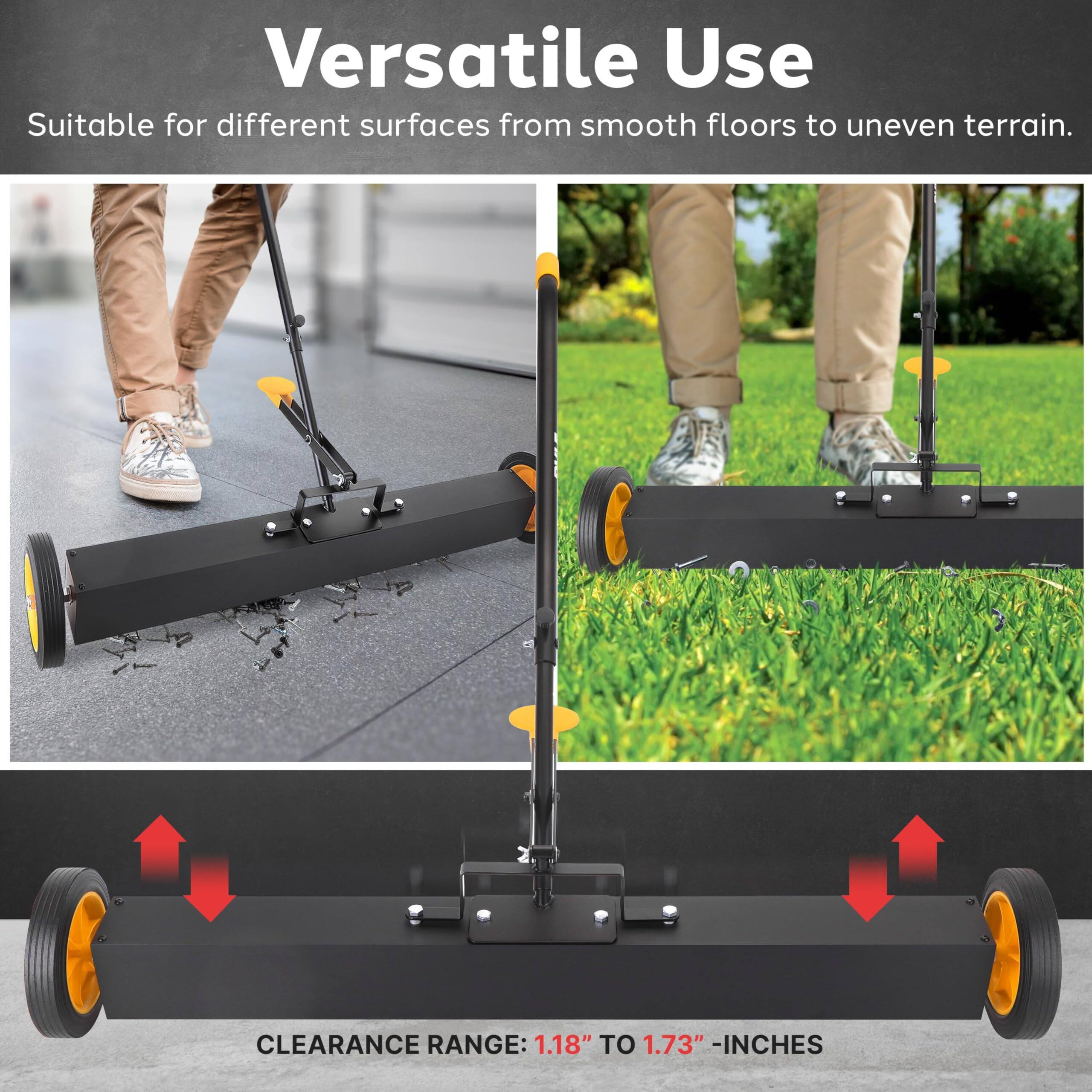 Versatile Use  
Suitable for different surfaces from smooth floors to uneven terrain.  

CLEARANCE RANGE: 1.18" TO 1.73" -INCHES