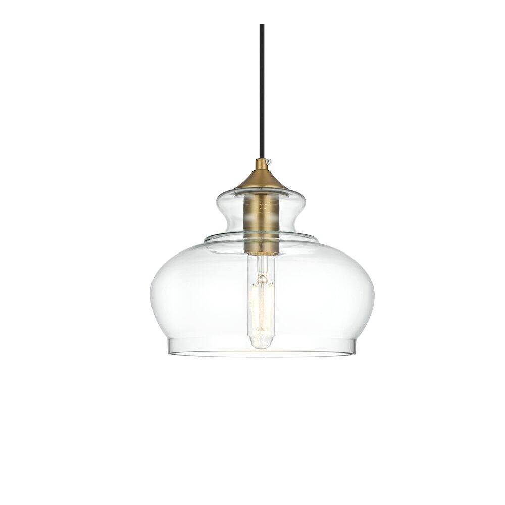 Back. Living District - Destry 9.5 Inch Pendant Clear Shade in Satin Gold - Satin Gold And Clear.