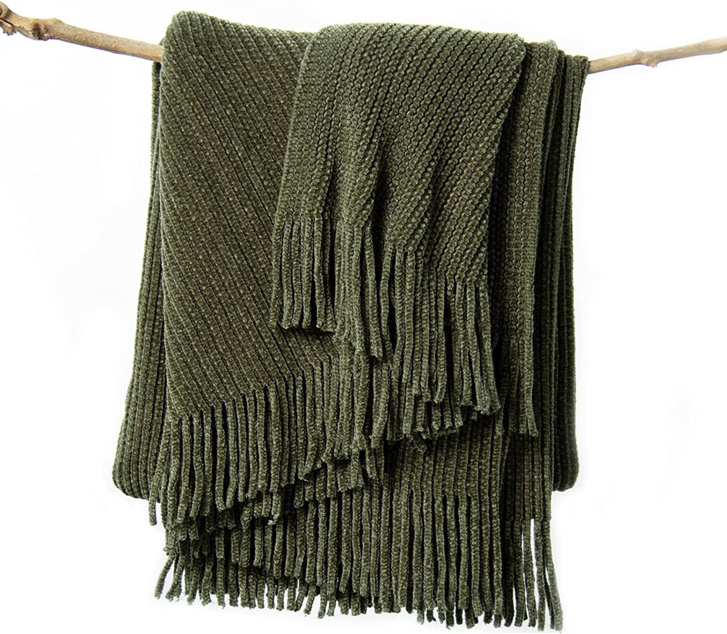 Front. NICHOLAS KLEIN - Throw Blanket For Couch Soft Boho Decor Bed Cozy Chenille Knitted Farmhouse Lightweight Throw - C-dark Green 60*80''.