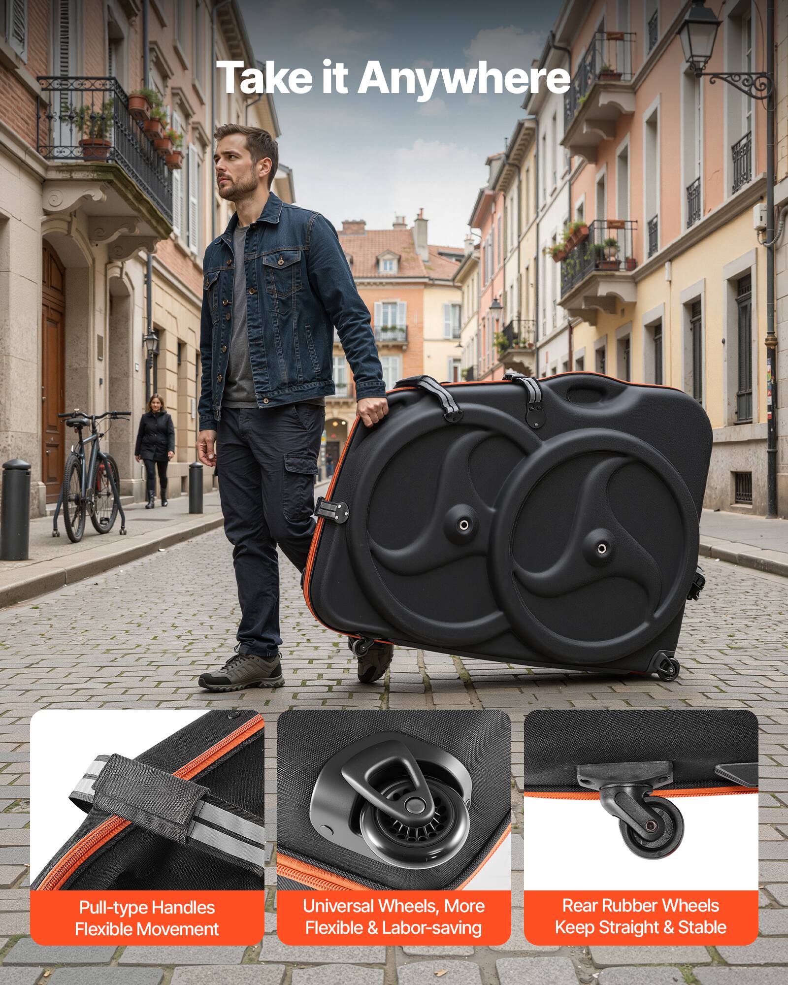 Take it Anywhere

- Pull-type Handles
- Flexible Movement
- Universal Wheels, More Flexible & Labor-saving
- Rear Rubber Wheels Keep Straight & Stable