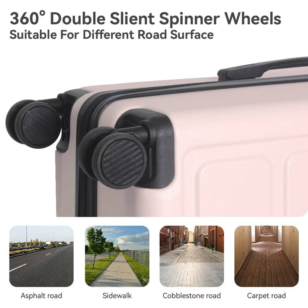 360° Double Silent Spinner Wheels  
Suitable For Different Road Surface  

Asphalt road  
Sidewalk  
Cobblestone road  
Carpet road