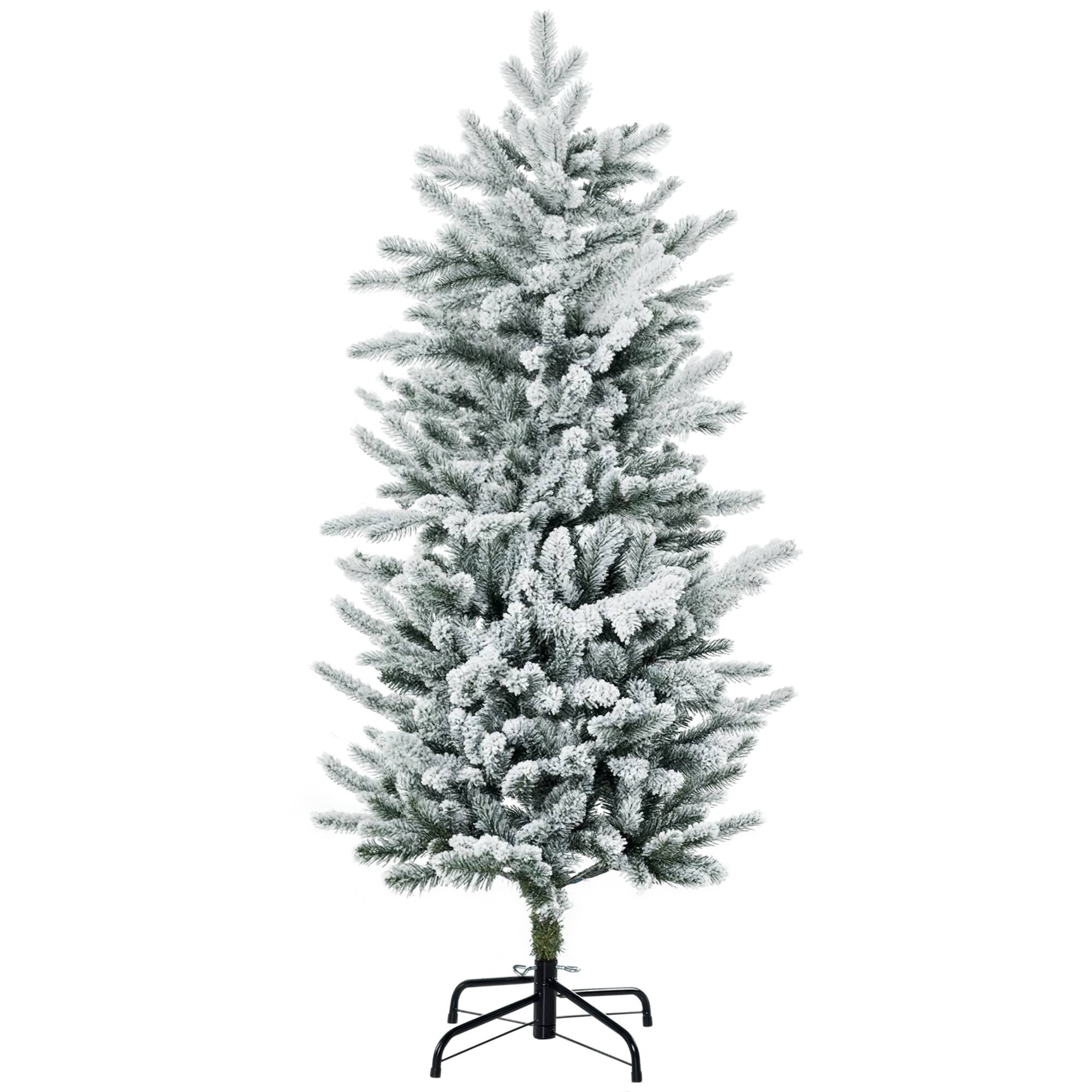 Front. Homcom - Tall Flocked Artificial Christmas Tree Holiday Décor with 267 Snow Branches, Auto Open, Steel Base - green.