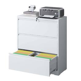 Mirfee - 3-Drawer Lateral File Cabinet with Lock, for Legal/Letter/A4/F4 Files - White